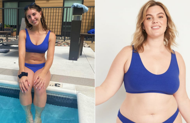 Revisão do editor Old Navy com decote em V Terry Swim Top e Bottom I