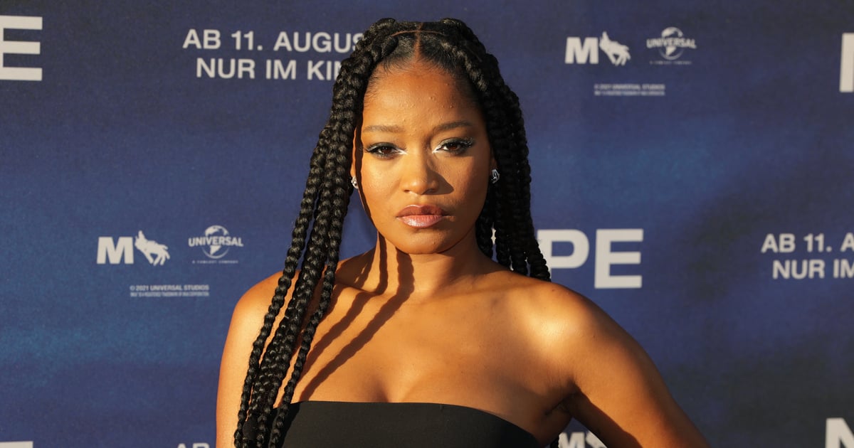 Vestido preto de fenda David Koma de Keke Palmer na estréia de Nope