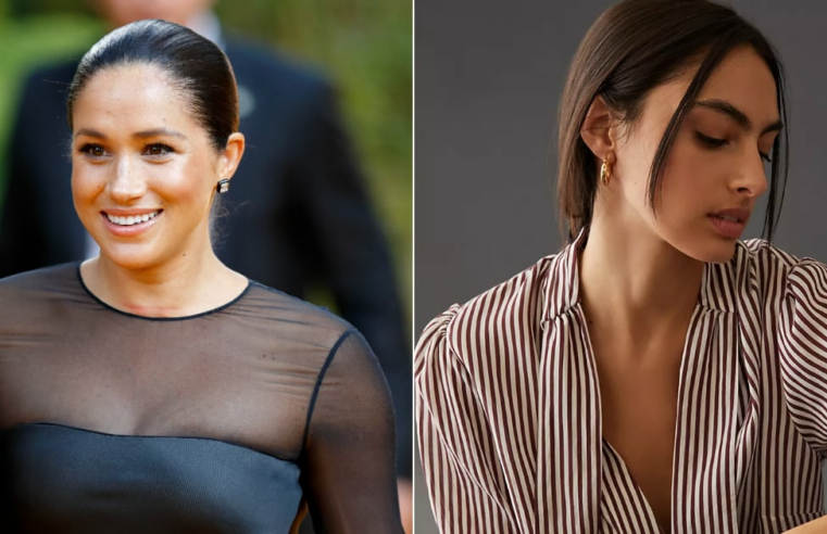 Blusa listrada de gravata de Meghan Markle para arquétipos