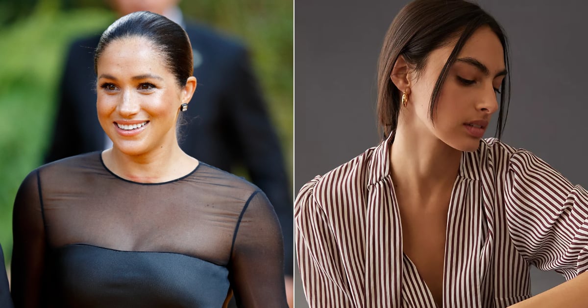 Blusa listrada de gravata de Meghan Markle para arquétipos