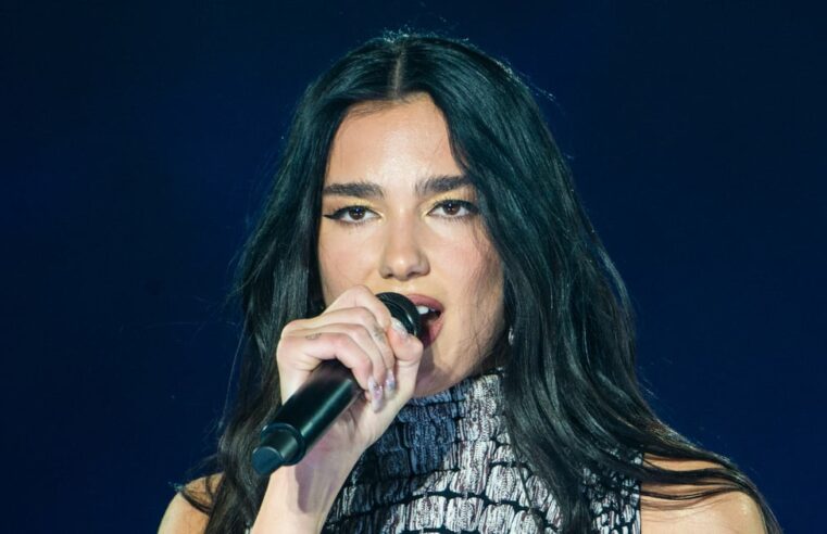 Dua Lipa usa macacão com estampa de jacaré para show em Budapeste