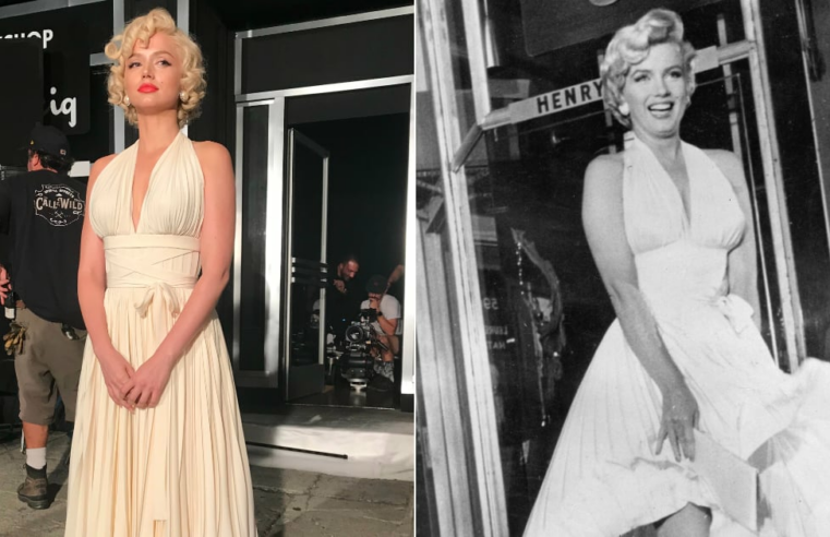 Ana de Armas usa looks icônicos de Marilyn Monroe em loiro