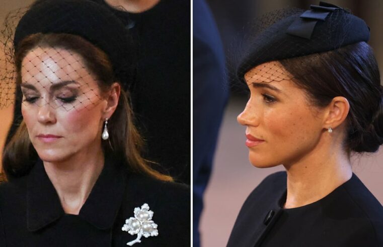 Jóias Kate Middleton e Meghan Markle no funeral da rainha