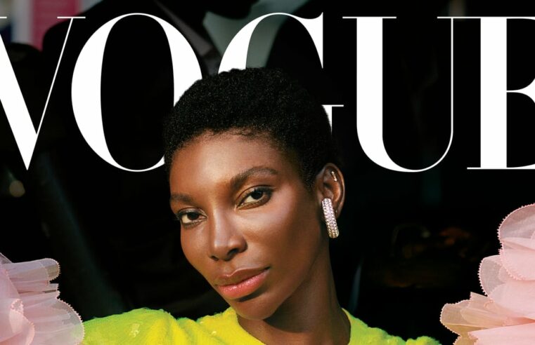 Vestido Gucci de Michaela Coel na capa da Vogue de novembro de 2022