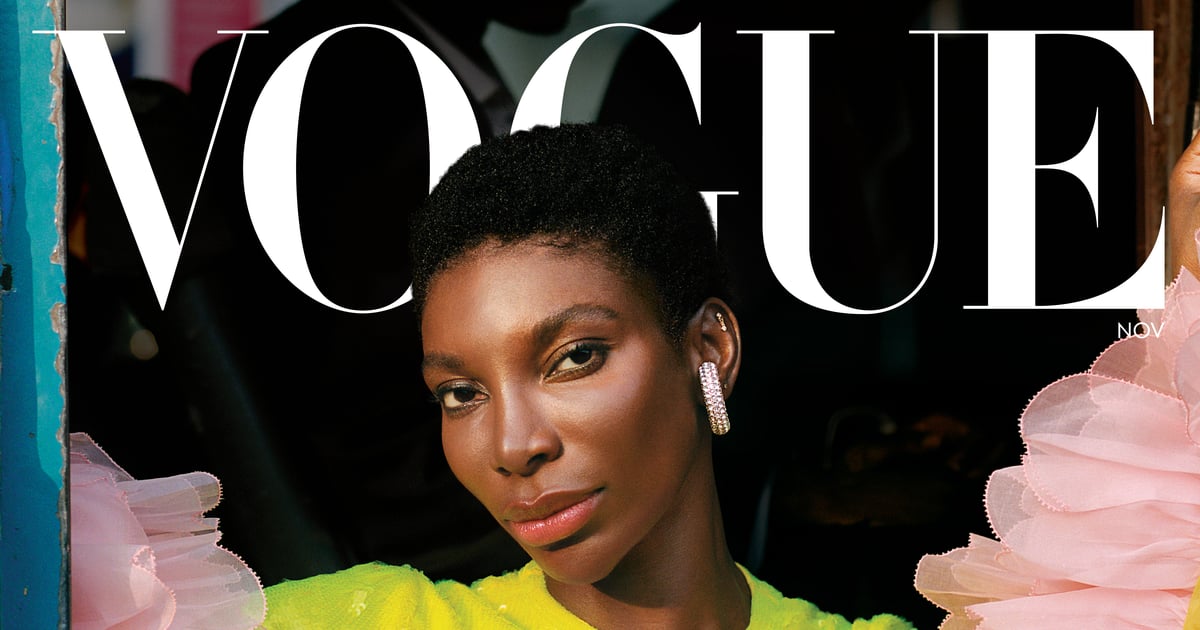 Vestido Gucci de Michaela Coel na capa da Vogue de novembro de 2022