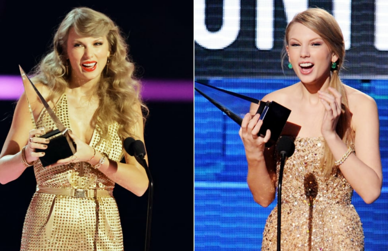 Macacão dourado de Taylor Swift por The Blonds no AMAs