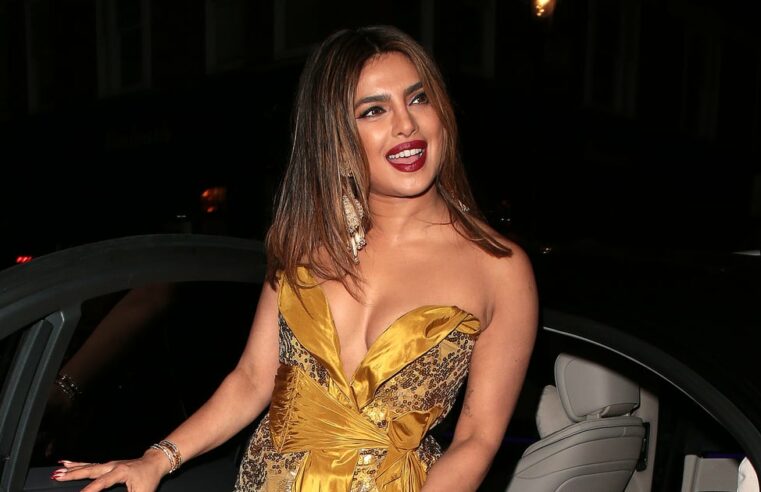 Vestido de lantejoulas dourado de Priyanka Chopra em Londres