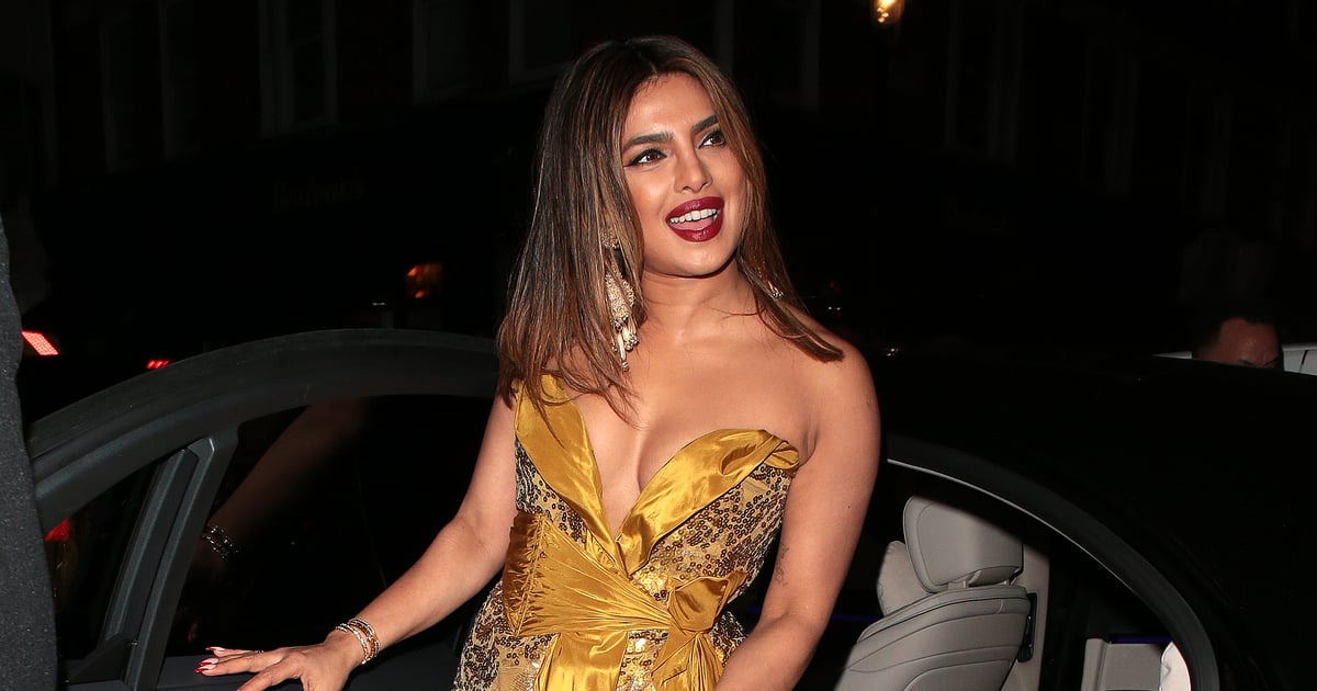 Vestido de lantejoulas dourado de Priyanka Chopra em Londres