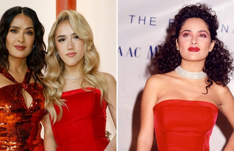 Filha de Salma Hayek pega emprestado vestido vermelho da mãe para o Oscar